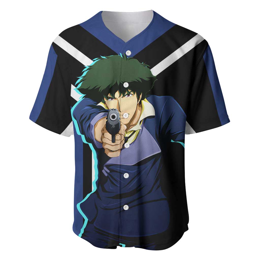 Spike Spiegel Cowboy Bebop Baseball Jersey with Cool Gun Pose and Stylish Space Design - The Mazicc