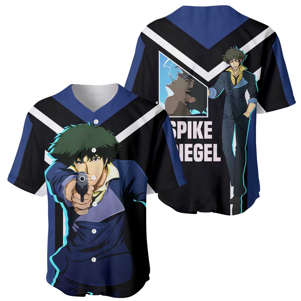 Spike Spiegel Cowboy Bebop Baseball Jersey with Cool Gun Pose and Stylish Space Design - The Mazicc