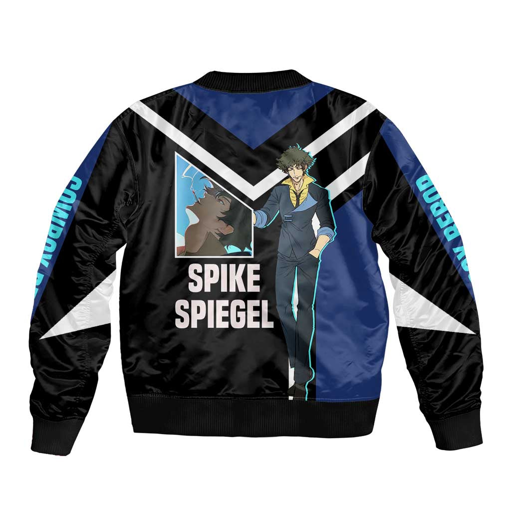 Spike Spiegel Cowboy Bebop Bomber Jacket with Cool Gun Pose and Stylish Space Design - The Mazicc
