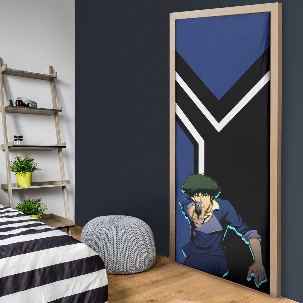 Spike Spiegel Cowboy Bebop Door Cover with Cool Gun Pose and Stylish Space Design - The Mazicc