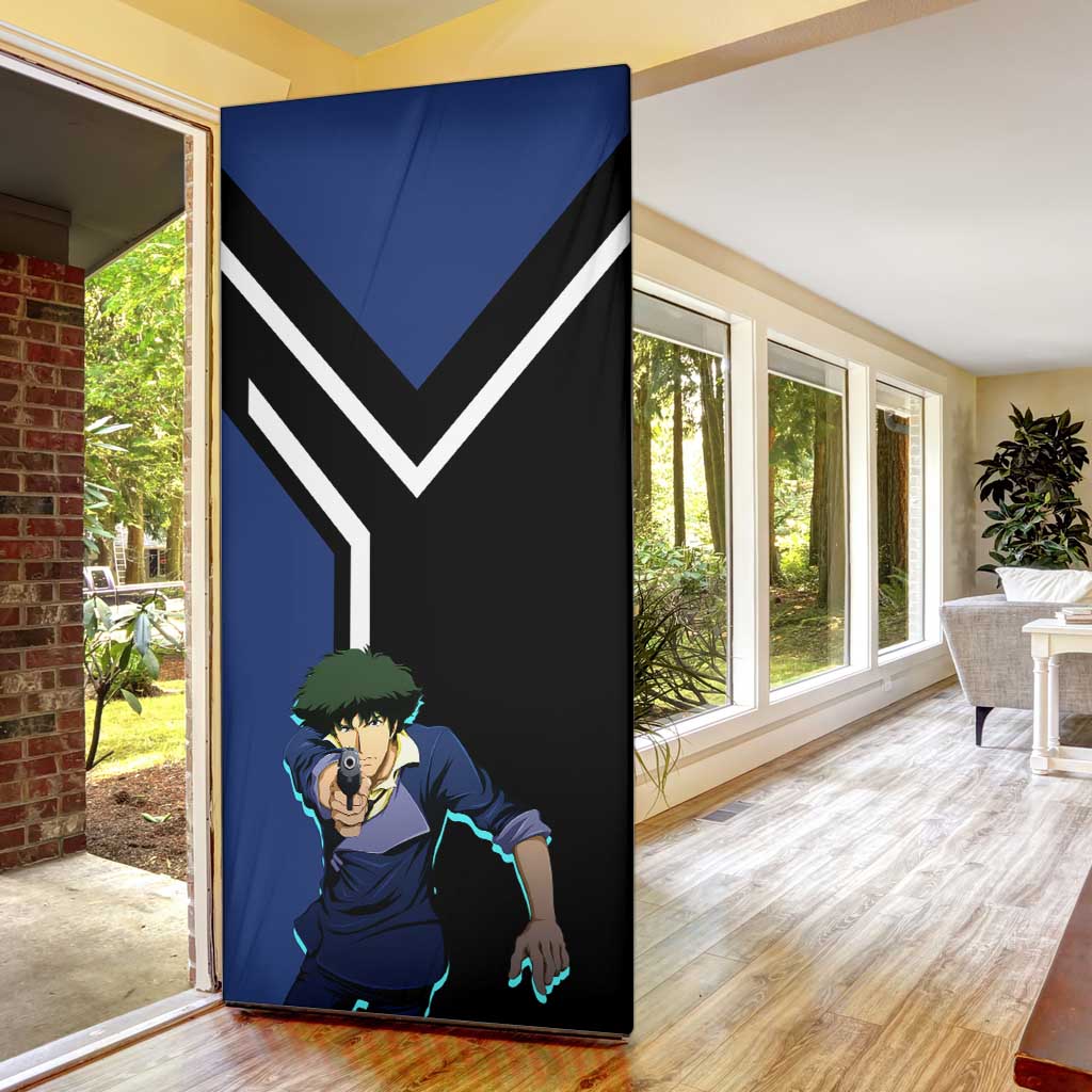 Spike Spiegel Cowboy Bebop Door Cover with Cool Gun Pose and Stylish Space Design - The Mazicc