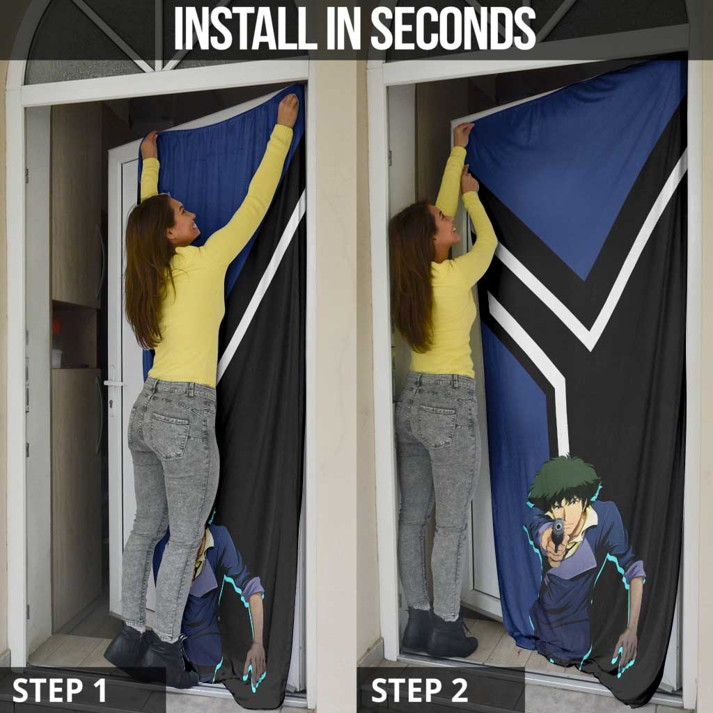 Spike Spiegel Cowboy Bebop Door Cover with Cool Gun Pose and Stylish Space Design - The Mazicc