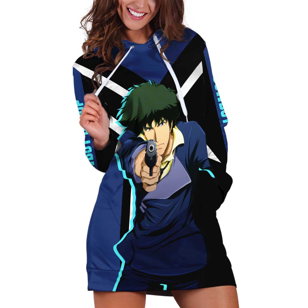 Spike Spiegel Cowboy Bebop Hoodie Dress with Cool Gun Pose and Stylish Space Design - The Mazicc