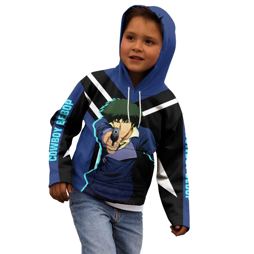 Spike Spiegel Cowboy Bebop Kid Hoodie with Cool Gun Pose and Stylish Space Design - The Mazicc