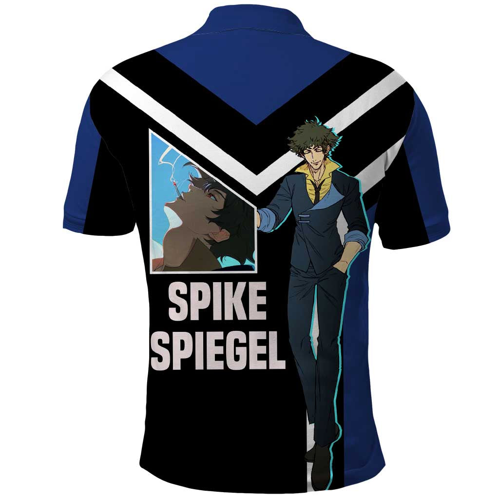 Spike Spiegel Cowboy Bebop Polo Shirt with Cool Gun Pose and Stylish Space Design - The Mazicc
