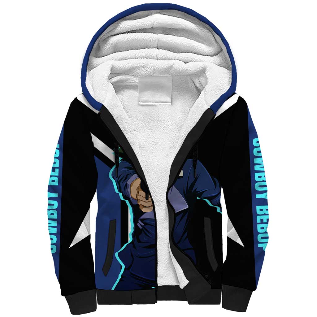 Spike Spiegel Cowboy Bebop Sherpa Hoodie with Cool Gun Pose and Stylish Space Design - The Mazicc