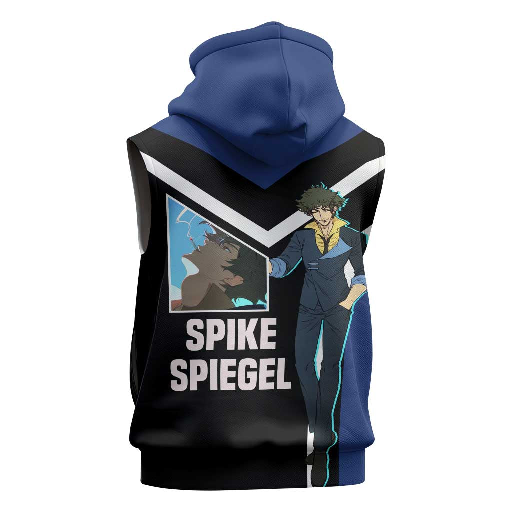 Spike Spiegel Cowboy Bebop Sleeveless Hoodie with Cool Gun Pose and Stylish Space Design - The Mazicc