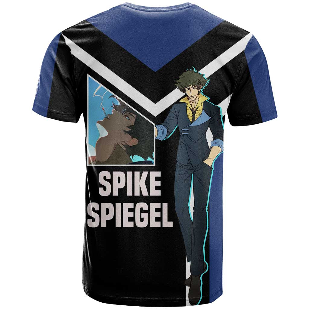 Spike Spiegel Cowboy Bebop T Shirt with Cool Gun Pose and Stylish Space Design - The Mazicc