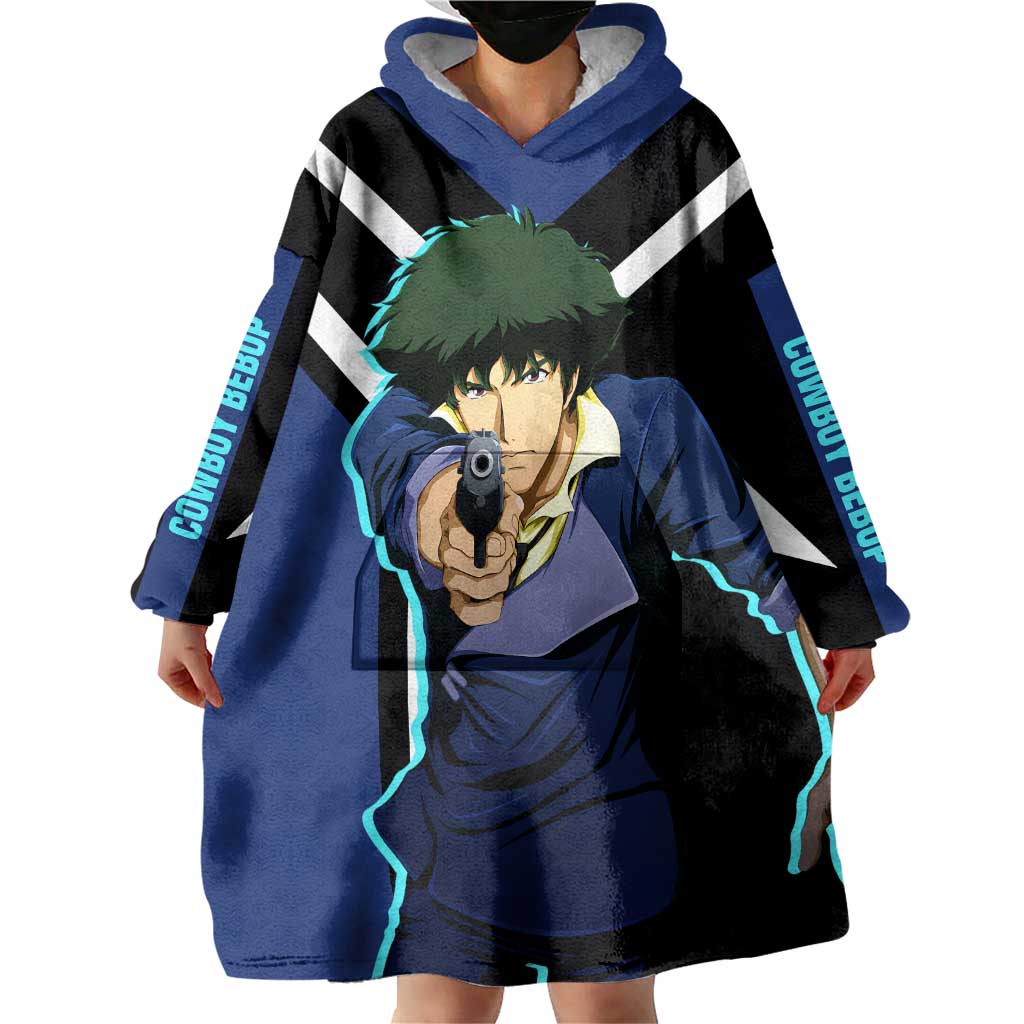 Spike Spiegel Cowboy Bebop Wearable Blanket Hoodie with Cool Gun Pose and Stylish Space Design - The Mazicc
