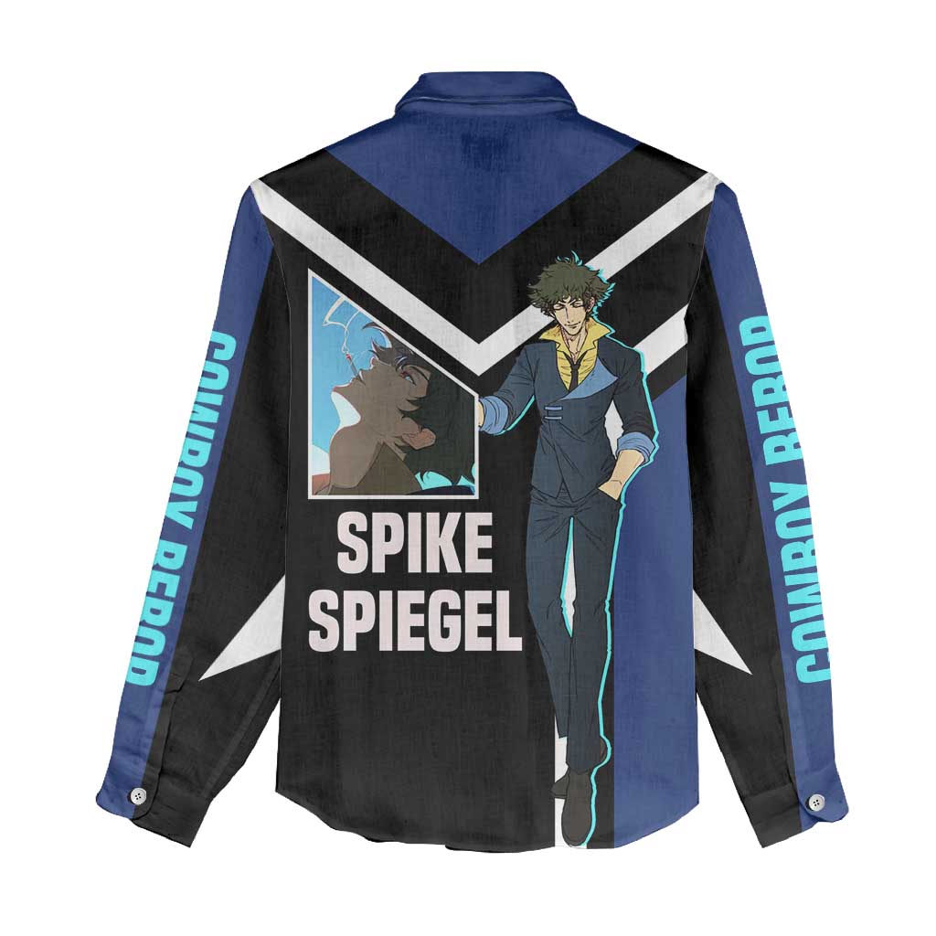 Spike Spiegel Cowboy Bebop Women Casual Shirt with Cool Gun Pose and Stylish Space Design - The Mazicc