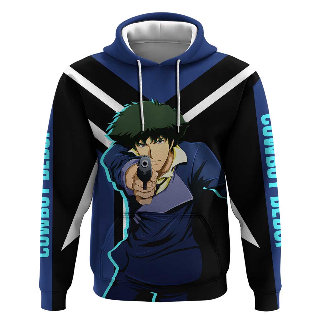 Spike Spiegel Cowboy Bebop Zip Hoodie with Cool Gun Pose and Stylish Space Design - The Mazicc