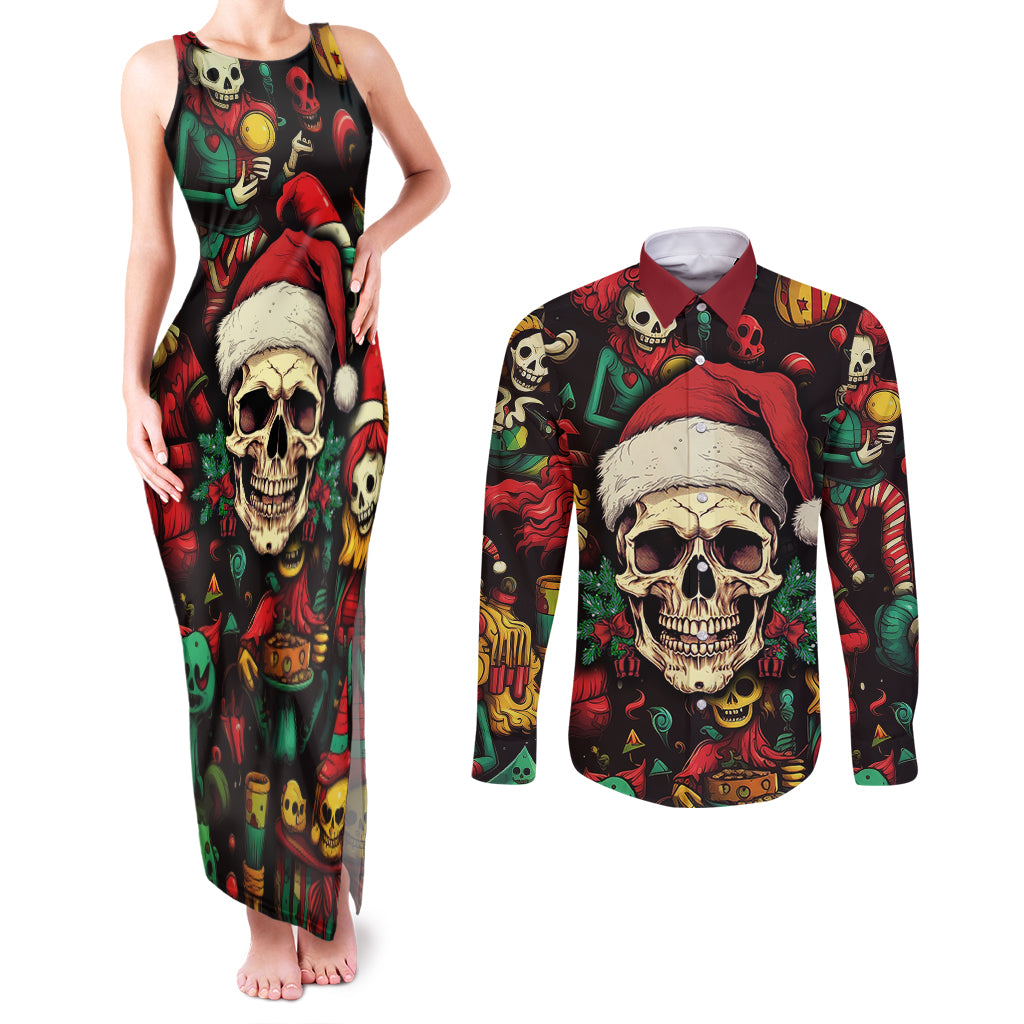 skull-christmas-couples-matching-tank-maxi-dress-and-long-sleeve-button-shirts-when-youre-dead-inside-but-its-christmas