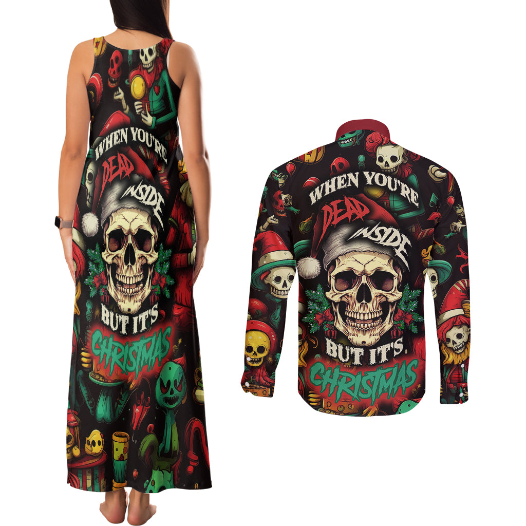 skull-christmas-couples-matching-tank-maxi-dress-and-long-sleeve-button-shirts-when-youre-dead-inside-but-its-christmas