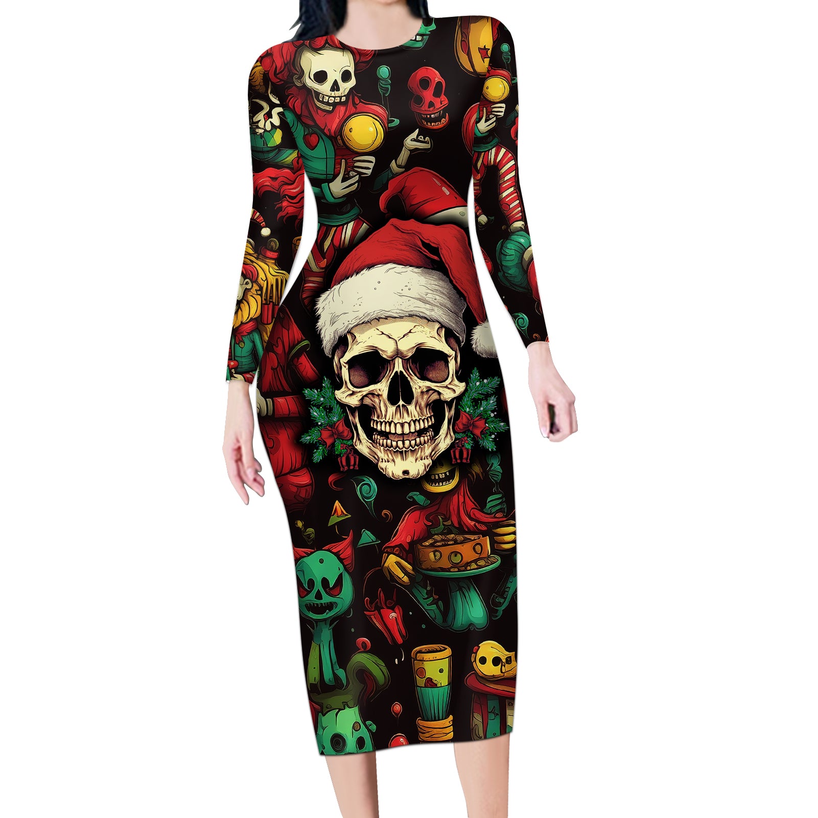 skull-christmas-long-sleeve-bodycon-dress-when-youre-dead-inside-but-its-christmas