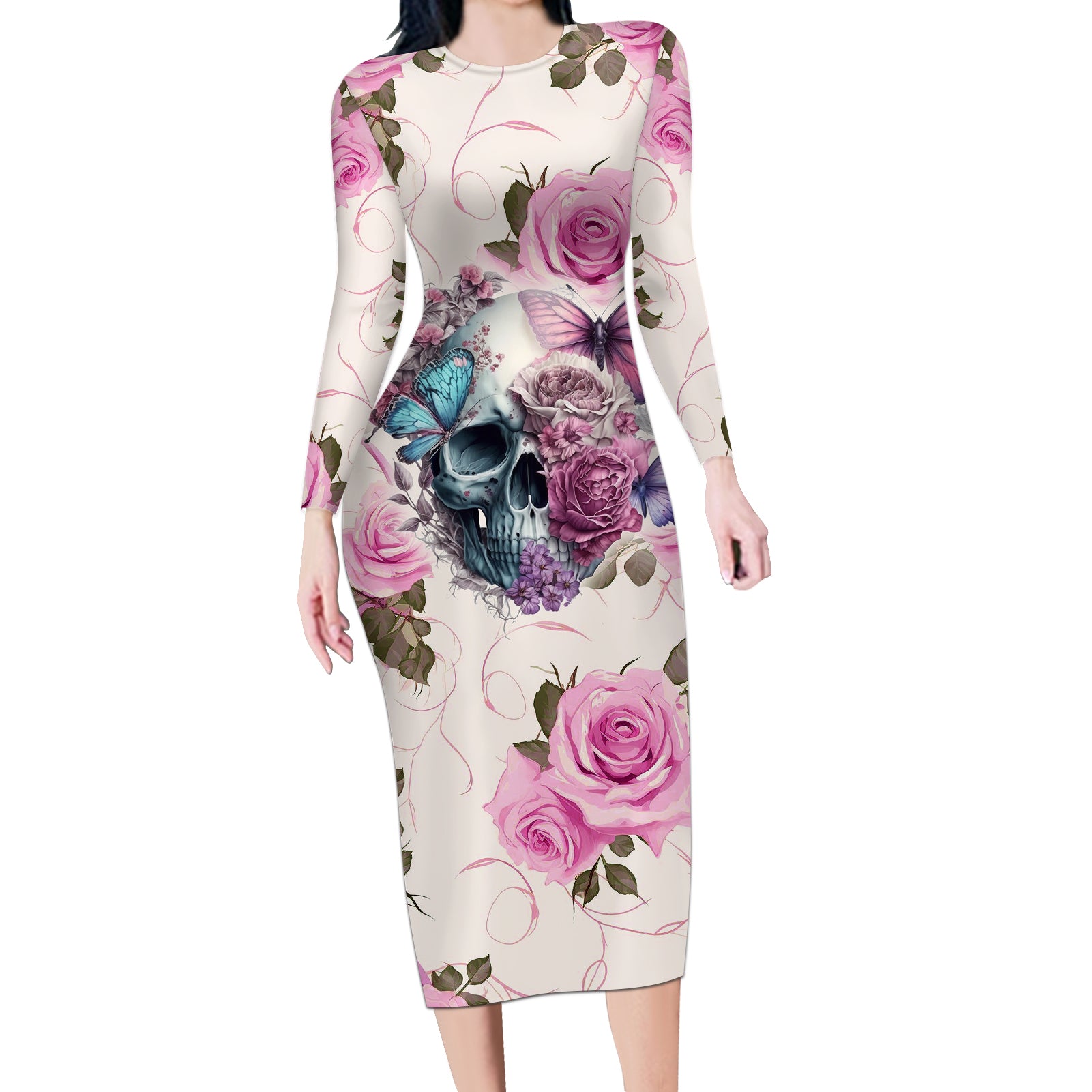 women-skull-long-sleeve-bodycon-dress-some-time-an-angel-hellraiser-always-a-strong-women