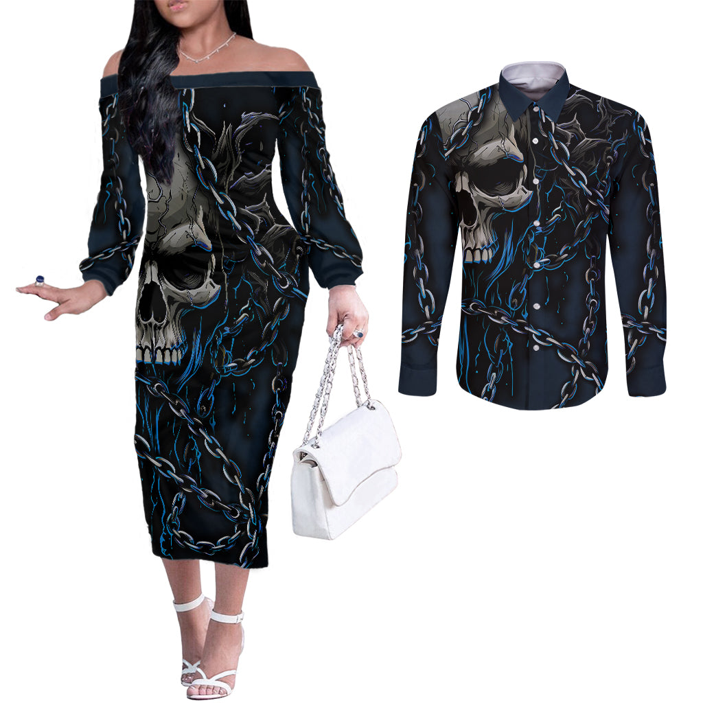 you-inspire-my-inner-serial-killer-skull-couples-matching-off-the-shoulder-long-sleeve-dress-and-long-sleeve-button-shirts