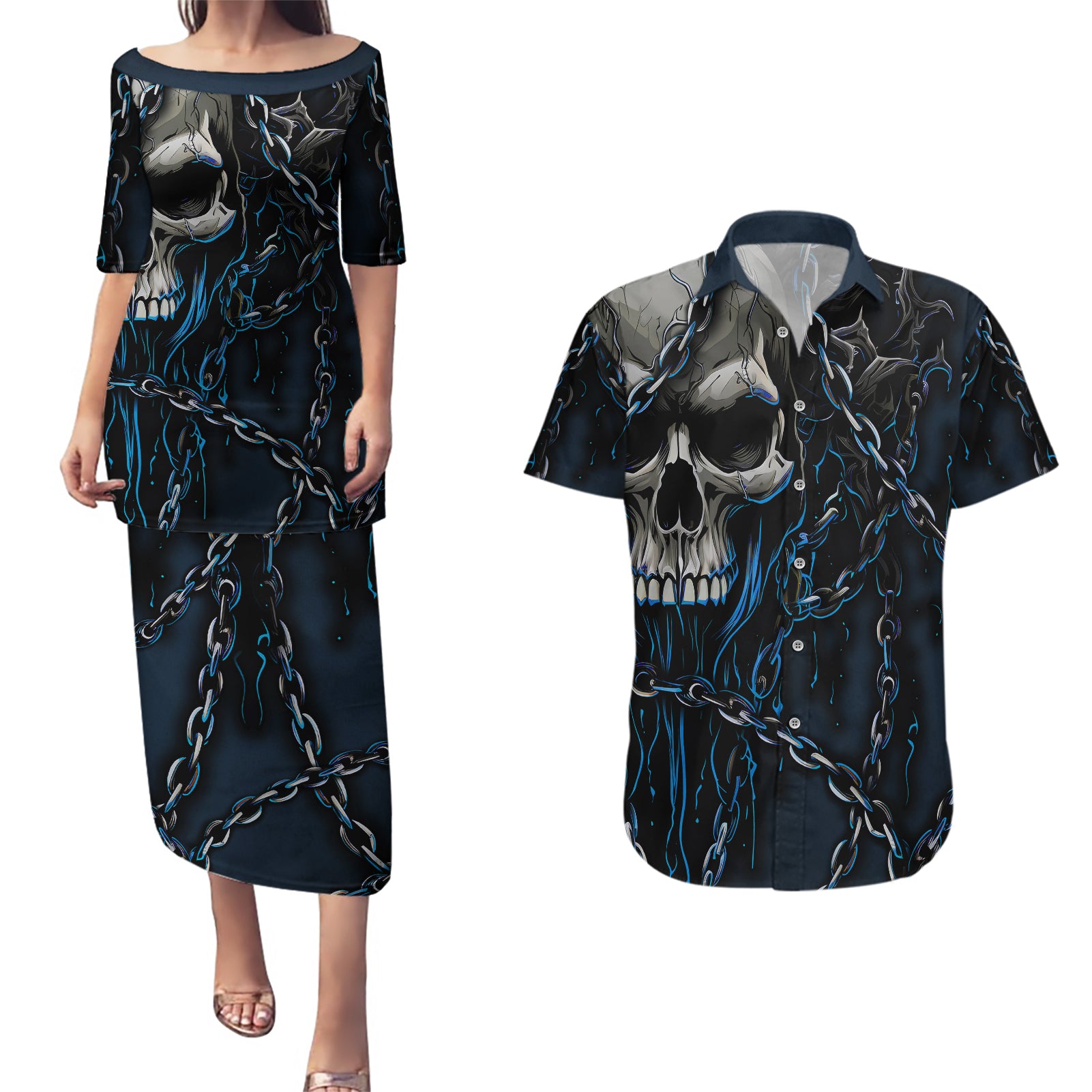 you-inspire-my-inner-serial-killer-skull-couples-matching-puletasi-dress-and-hawaiian-shirt