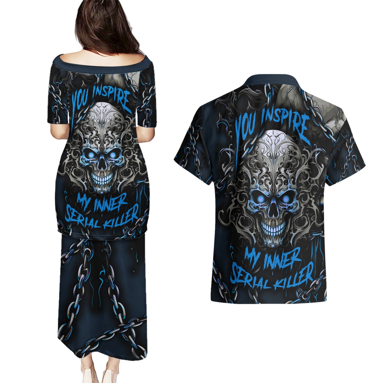 you-inspire-my-inner-serial-killer-skull-couples-matching-puletasi-dress-and-hawaiian-shirt