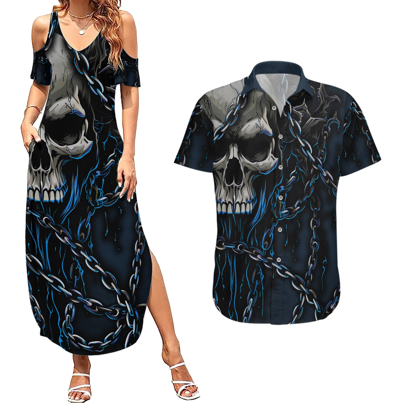 you-inspire-my-inner-serial-killer-skull-couples-matching-summer-maxi-dress-and-hawaiian-shirt