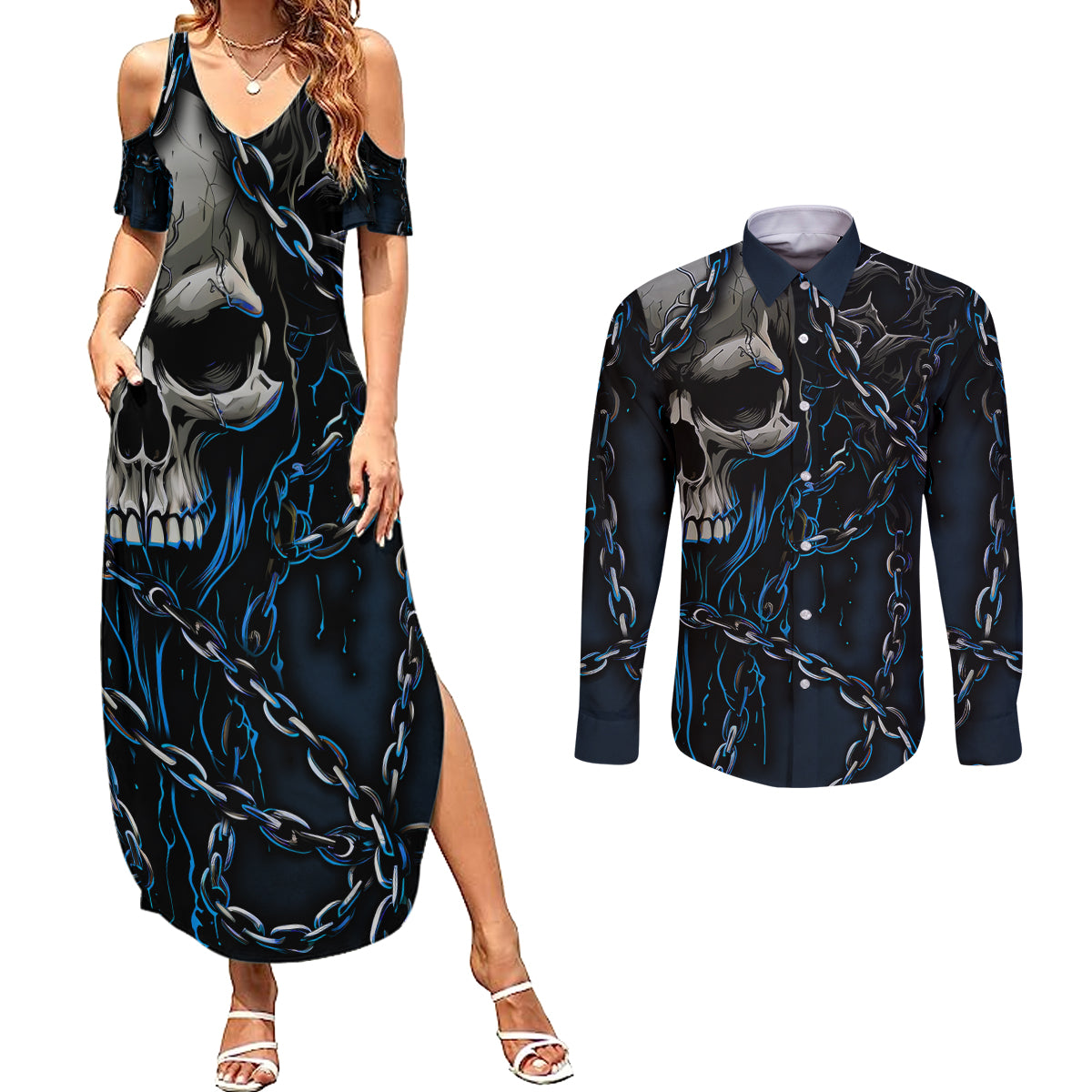 you-inspire-my-inner-serial-killer-skull-couples-matching-summer-maxi-dress-and-long-sleeve-button-shirts