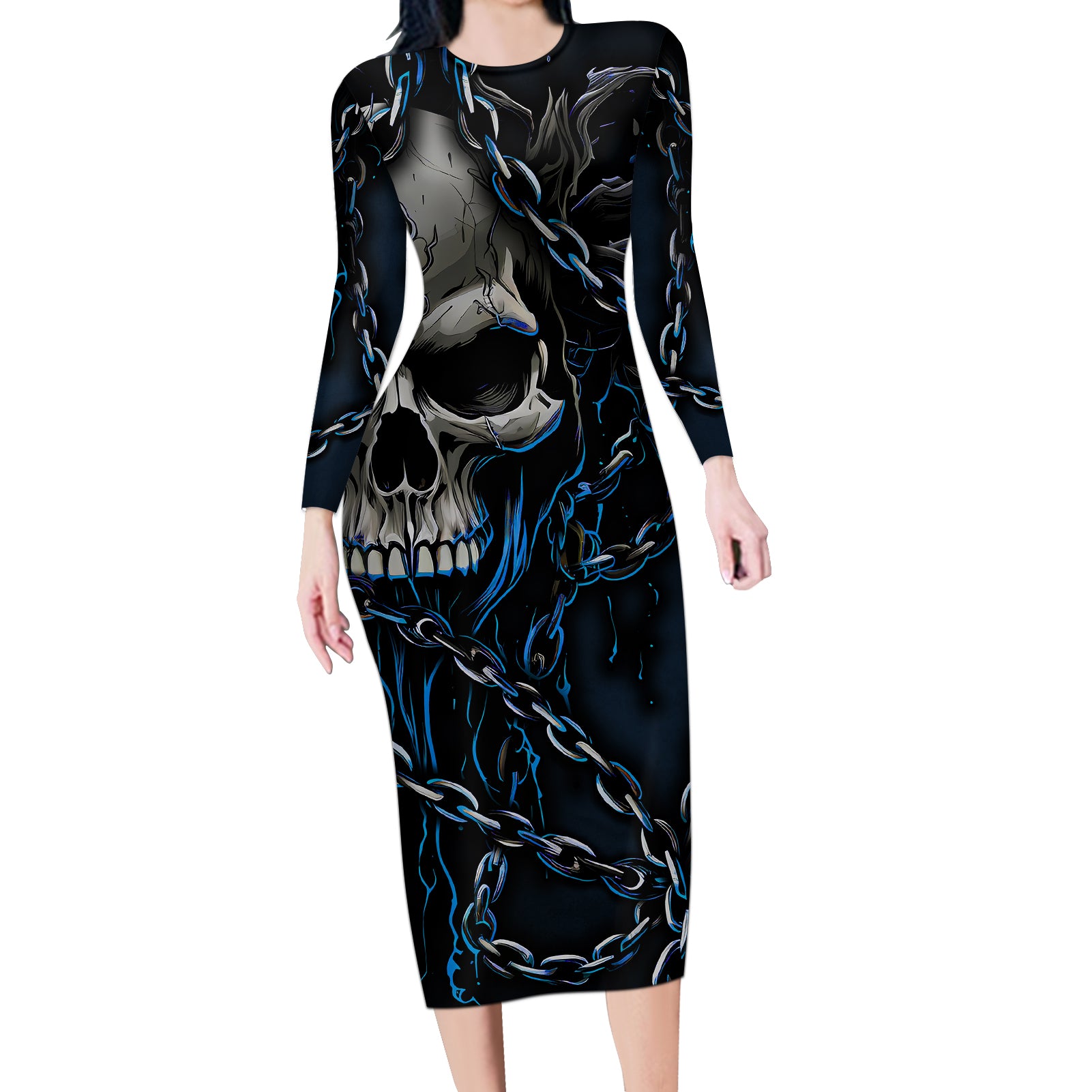 you-inspire-my-inner-serial-killer-skull-long-sleeve-bodycon-dress