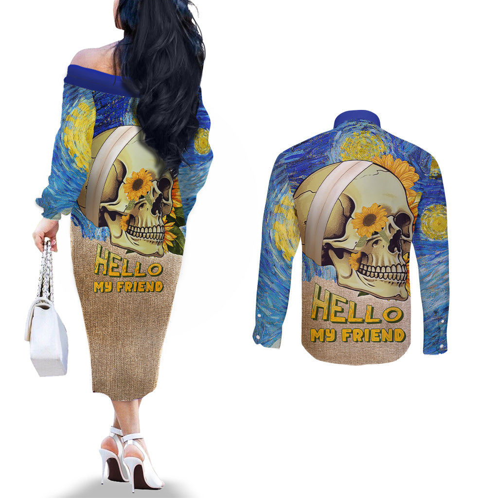 van-gogh-style-skull-couples-matching-off-the-shoulder-long-sleeve-dress-and-long-sleeve-button-shirts-hello-my-friend
