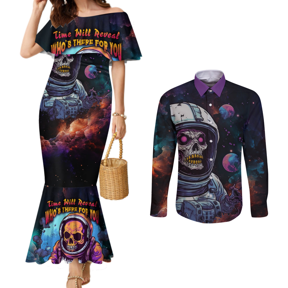 time-will-reveal-whos-there-for-you-and-whos-full-of-shit-couples-matching-mermaid-dress-and-long-sleeve-button-shirts