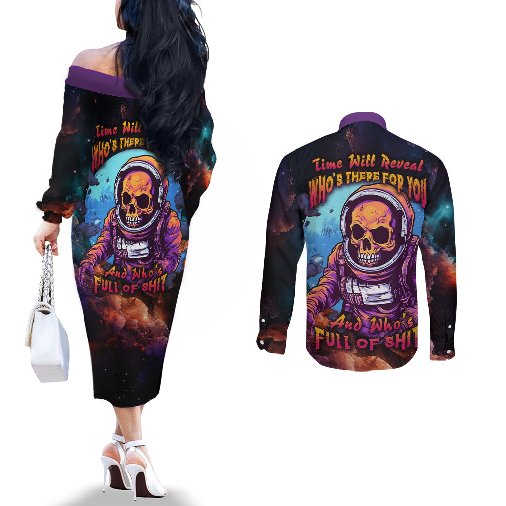 time-will-reveal-whos-there-for-you-and-whos-full-of-shit-couples-matching-off-the-shoulder-long-sleeve-dress-and-long-sleeve-button-shirts