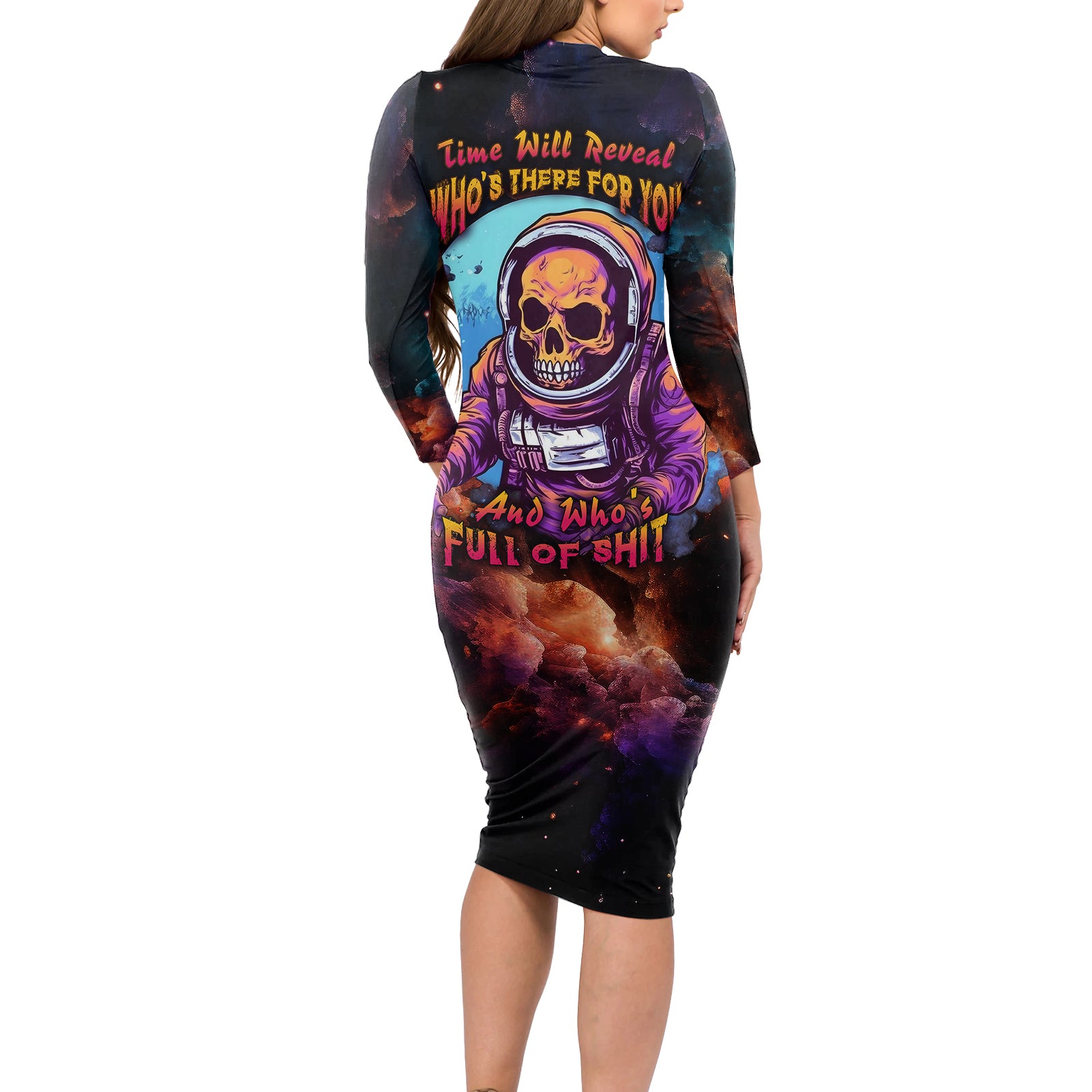 time-will-reveal-whos-there-for-you-and-whos-full-of-shit-long-sleeve-bodycon-dress