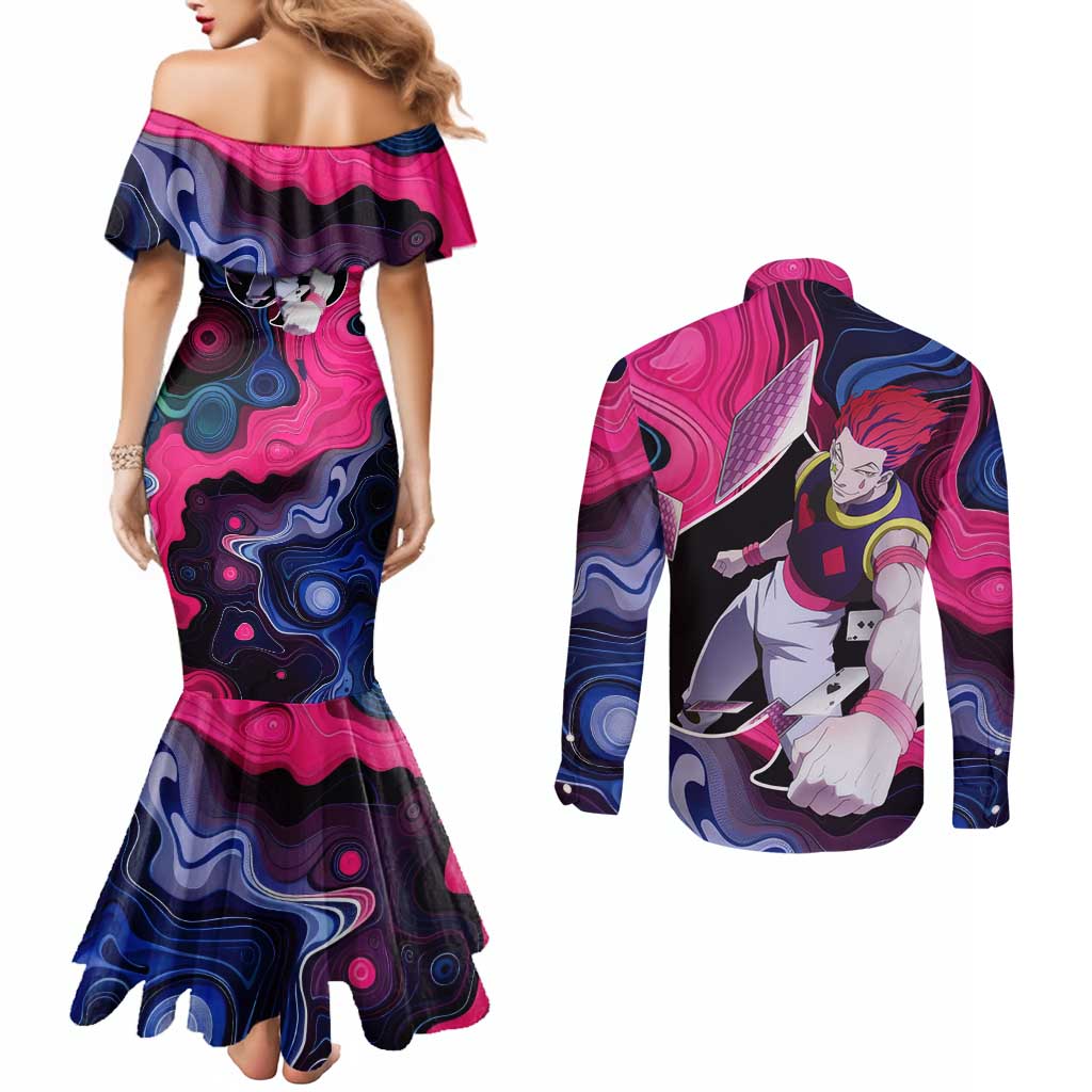 Mystic Faces Hisoka Hunter X Hunter Couples Matching Mermaid Dress and Long Sleeve Button Shirt Anime Mix Hippie Style - The Mazicc