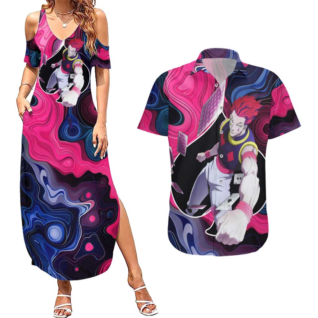 Mystic Faces Hisoka Hunter X Hunter Couples Matching Summer Maxi Dress and Hawaiian Shirt Anime Mix Hippie Style - The Mazicc