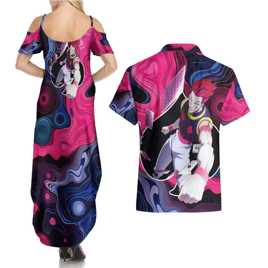 Mystic Faces Hisoka Hunter X Hunter Couples Matching Summer Maxi Dress and Hawaiian Shirt Anime Mix Hippie Style - The Mazicc