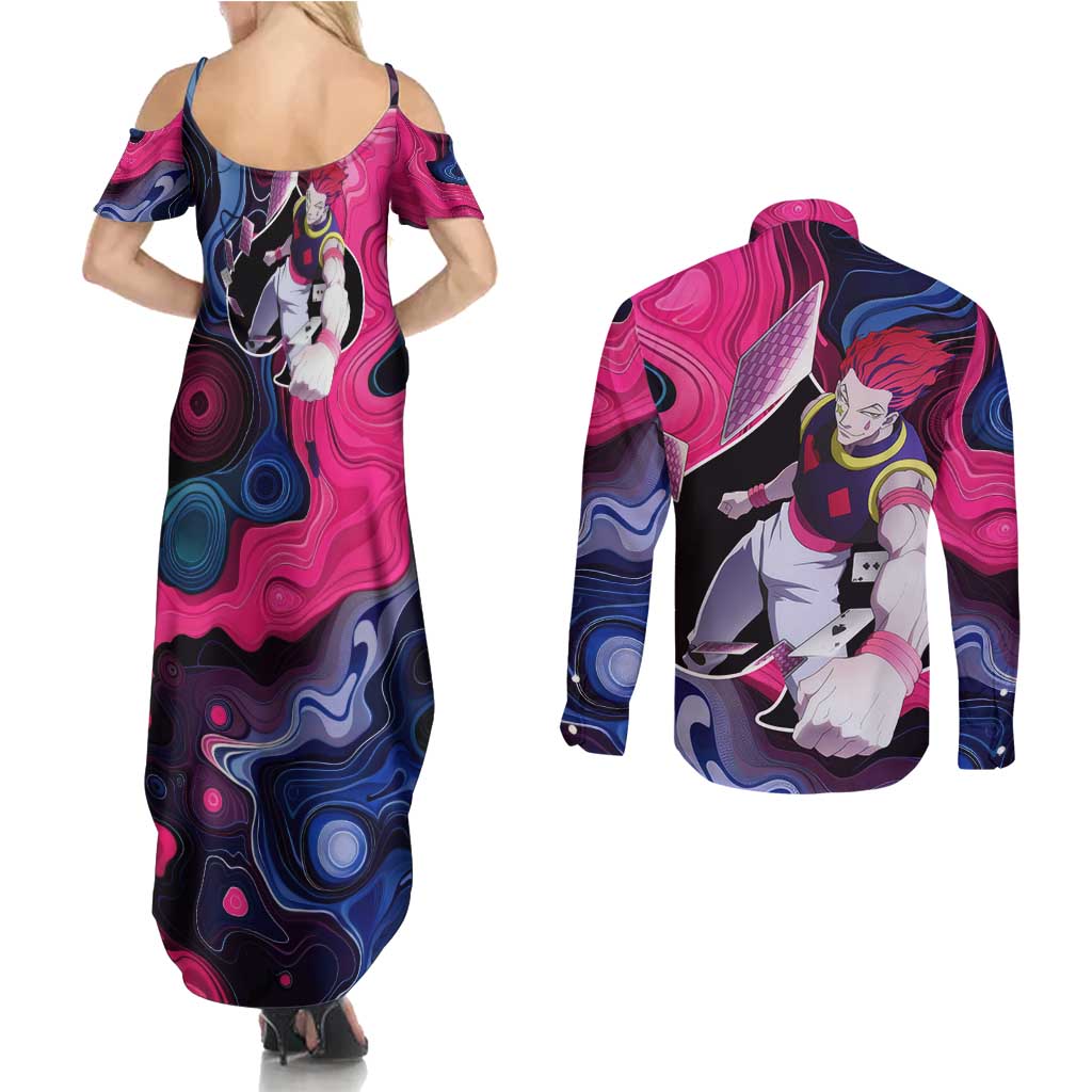 Mystic Faces Hisoka Hunter X Hunter Couples Matching Summer Maxi Dress and Long Sleeve Button Shirt Anime Mix Hippie Style - The Mazicc