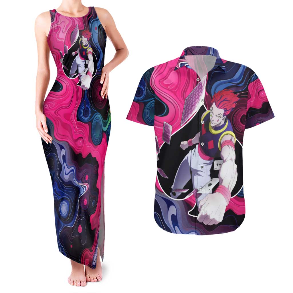 Mystic Faces Hisoka Hunter X Hunter Couples Matching Tank Maxi Dress and Hawaiian Shirt Anime Mix Hippie Style - The Mazicc