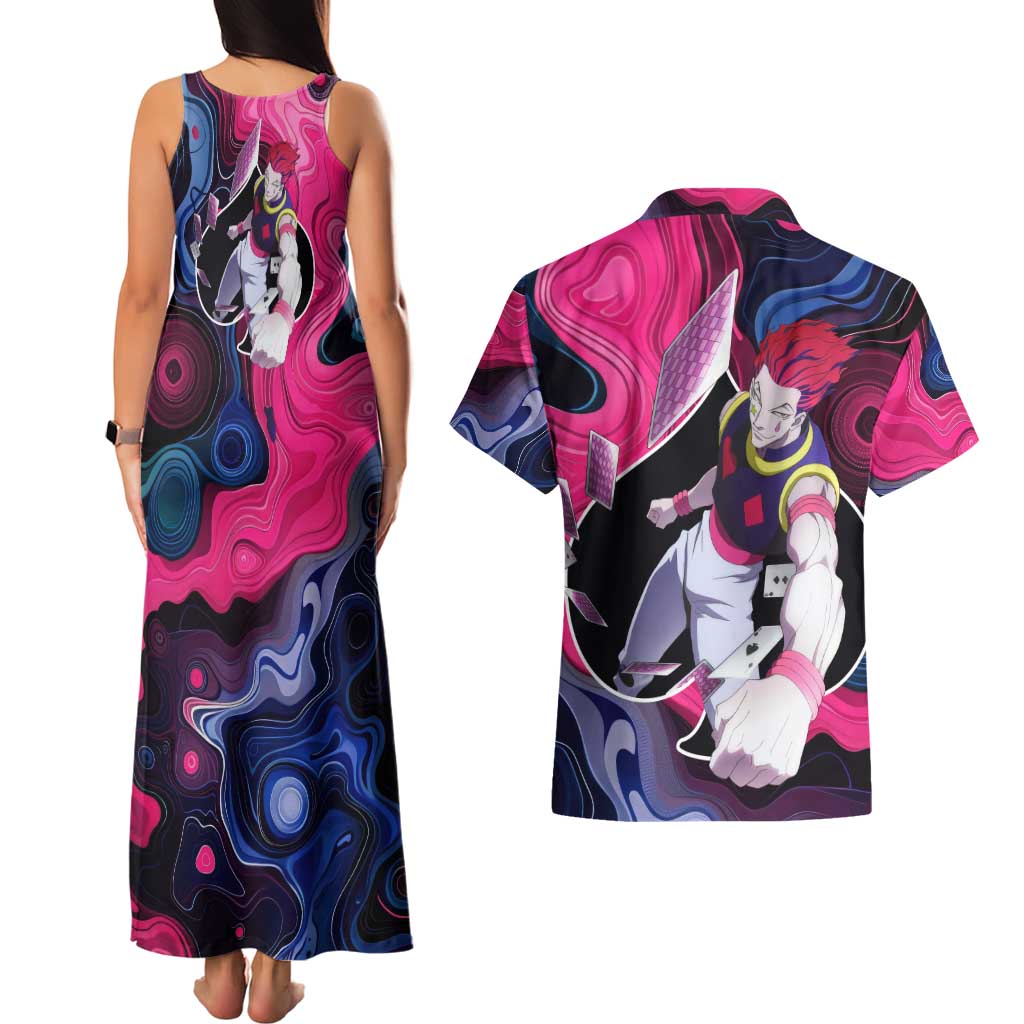Mystic Faces Hisoka Hunter X Hunter Couples Matching Tank Maxi Dress and Hawaiian Shirt Anime Mix Hippie Style - The Mazicc