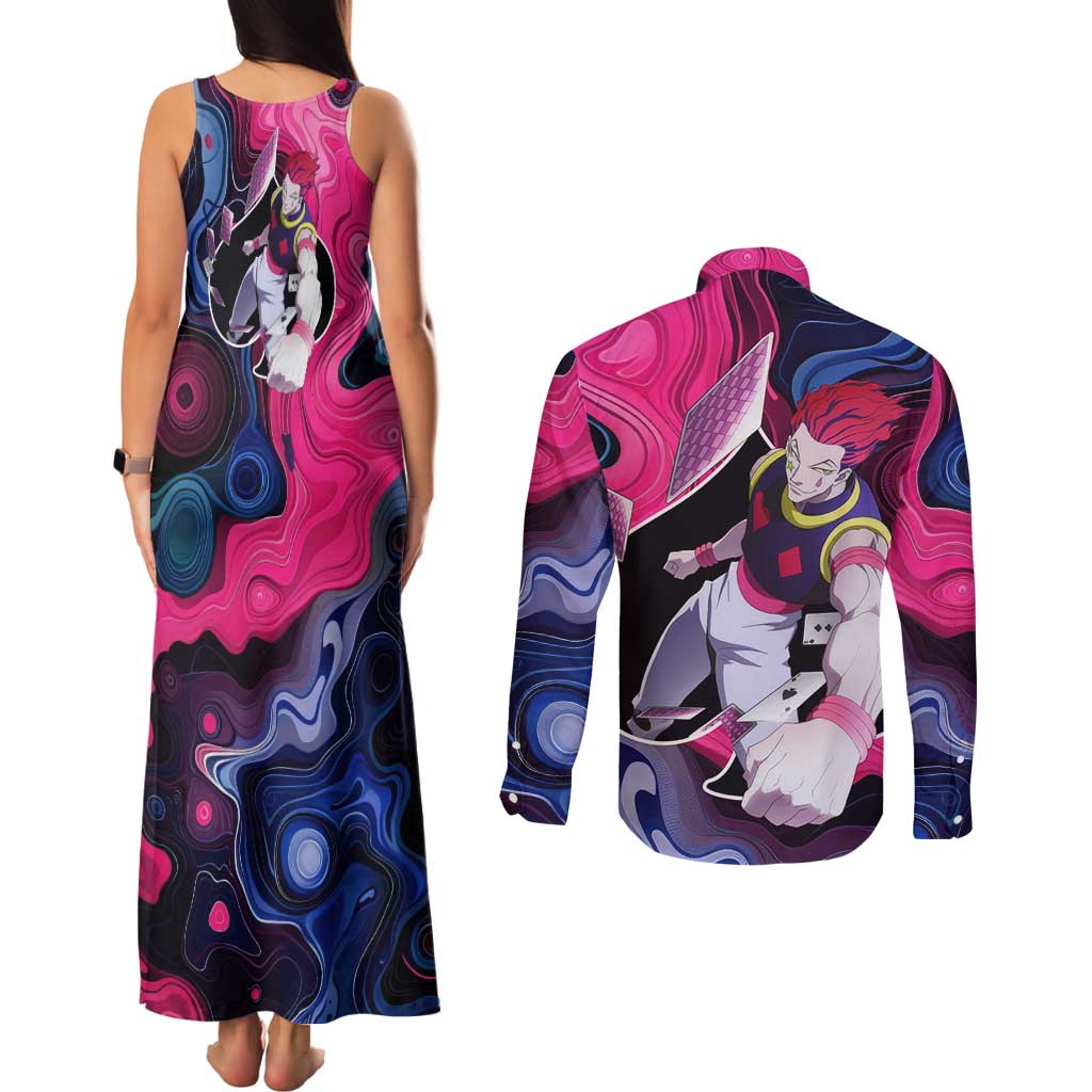 Mystic Faces Hisoka Hunter X Hunter Couples Matching Tank Maxi Dress and Long Sleeve Button Shirt Anime Mix Hippie Style - The Mazicc