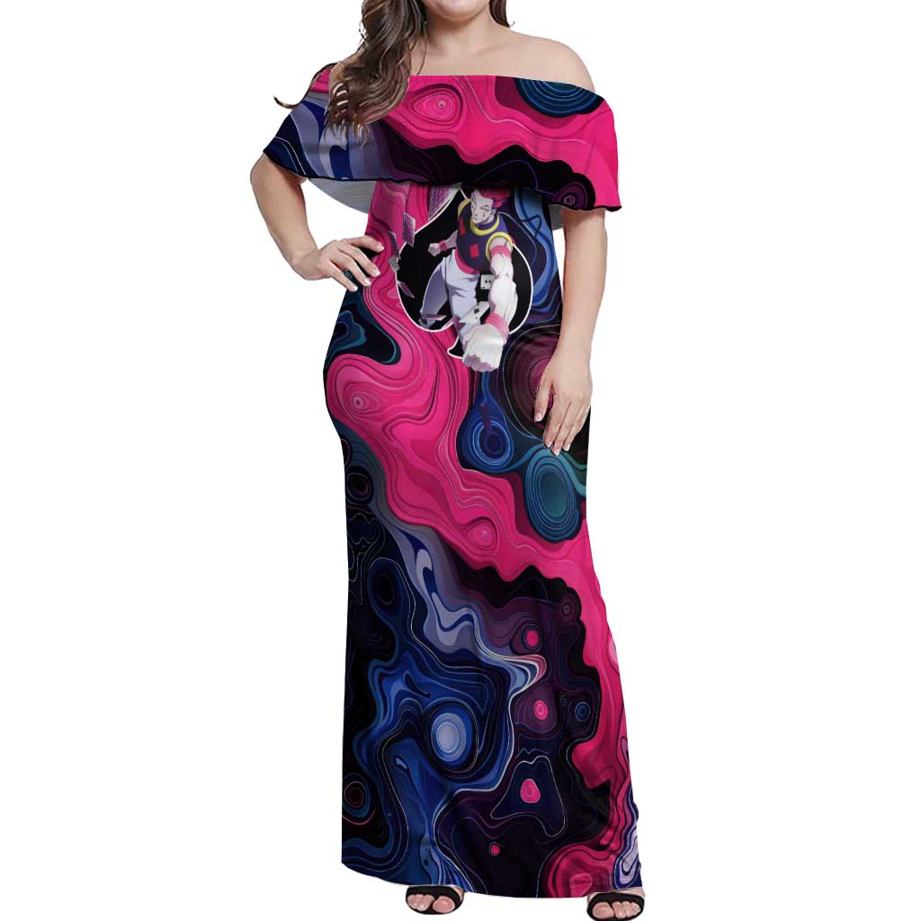 Mystic Faces Hisoka Hunter X Hunter Off Shoulder Maxi Dress Anime Mix Hippie Style - The Mazicc