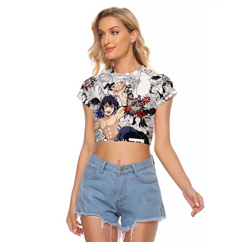 Hashibira Inosuke Manga Collage Demon Slayer Raglan Cropped T Shirt Anime Mix Manga Style