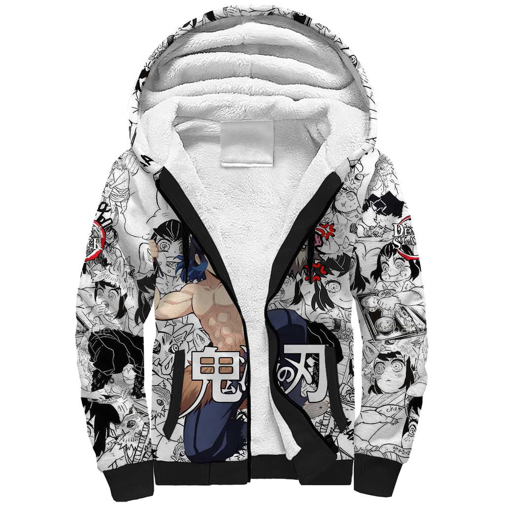 Hashibira Inosuke Manga Collage Demon Slayer Sherpa Hoodie Anime Mix Manga Style