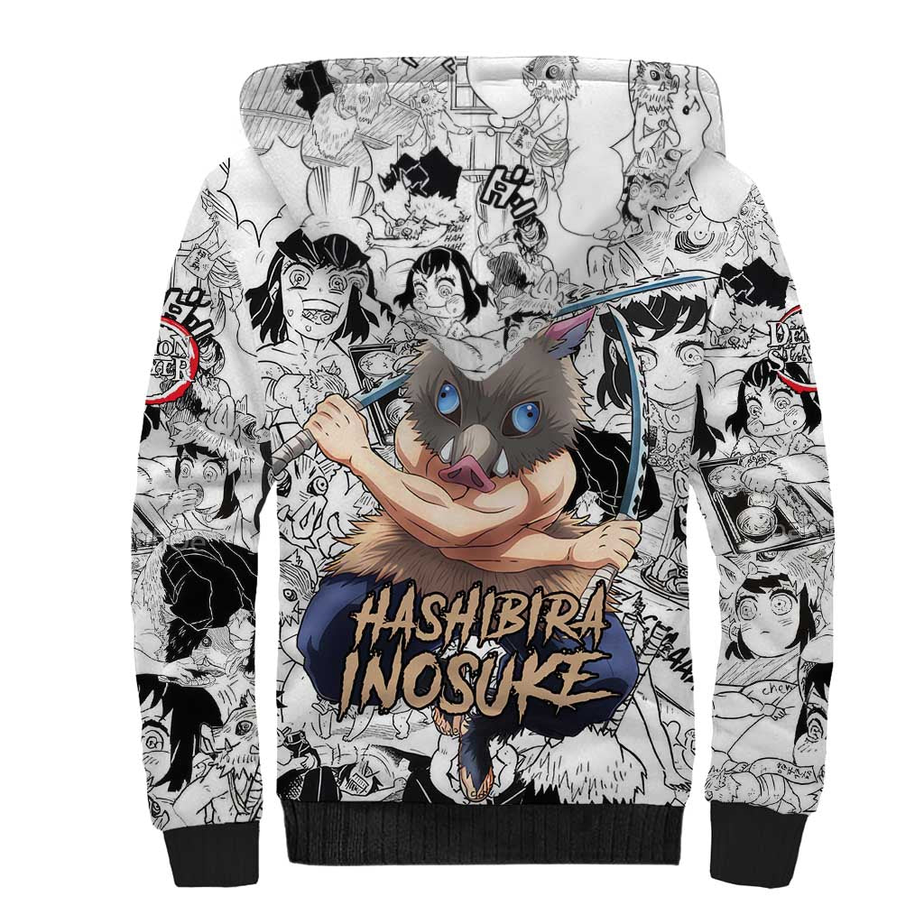 Hashibira Inosuke Manga Collage Demon Slayer Sherpa Hoodie Anime Mix Manga Style