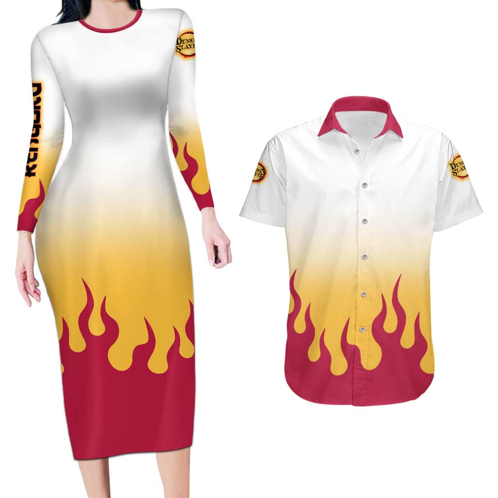 Kyojuro Rengoku Haori Demon Slayer Couples Matching Long Sleeve Bodycon Dress and Hawaiian Shirt Anime Style
