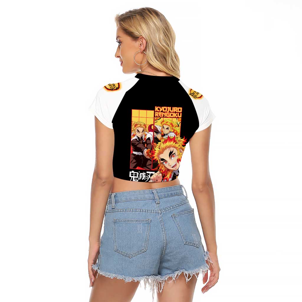 Kyojuro Rengoku V2 Demon Slayer Raglan Cropped T Shirt Anime Style