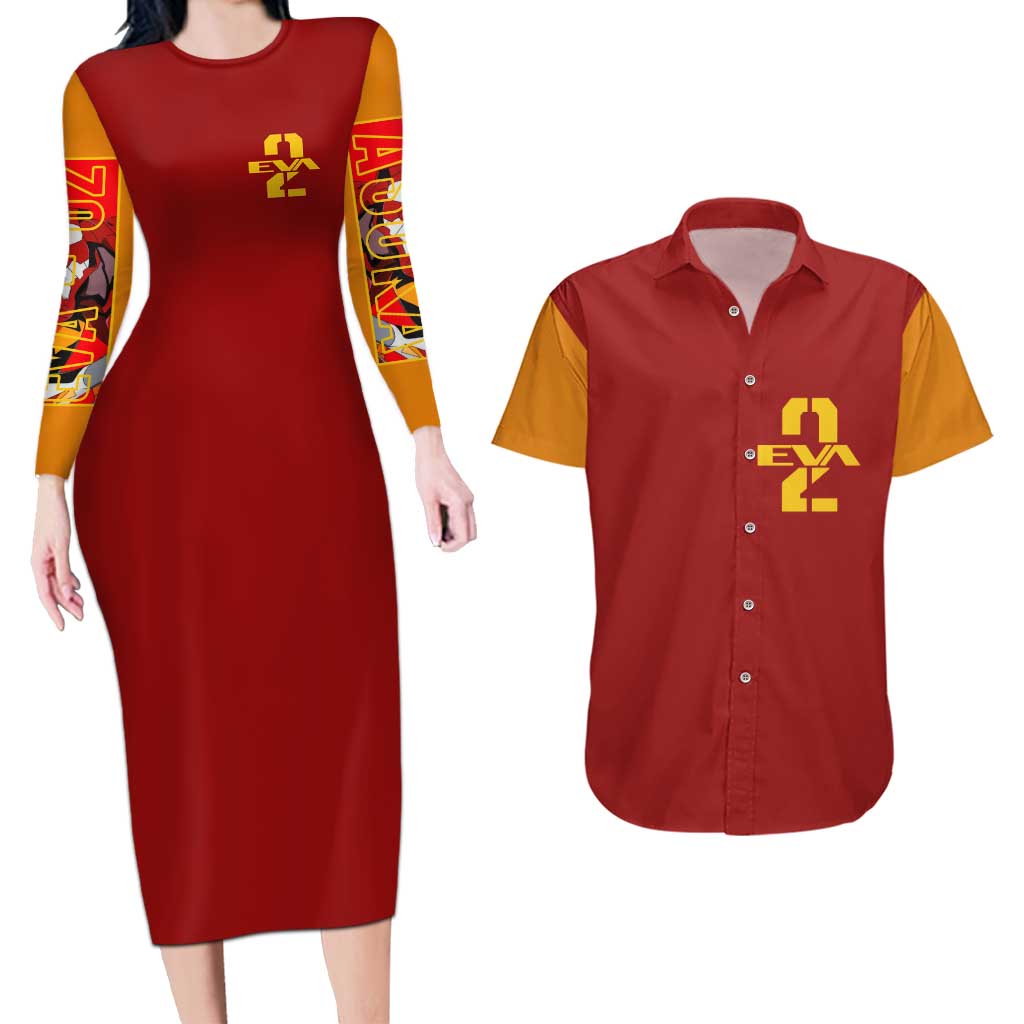 Asuka Langley Sohryu x Eva 02 Neon Genesis Evangelion Couples Matching Long Sleeve Bodycon Dress and Hawaiian Shirt Anime Style