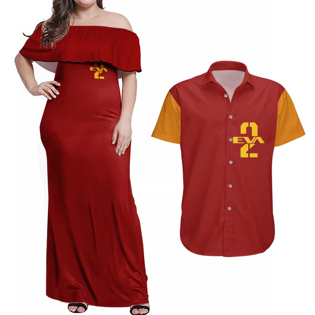 Asuka Langley Sohryu x Eva 02 Neon Genesis Evangelion Couples Matching Off Shoulder Maxi Dress and Hawaiian Shirt Anime Style
