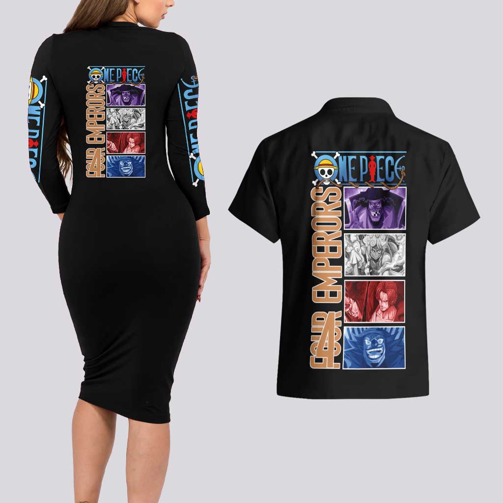 New Yonko One Piece Couples Matching Long Sleeve Bodycon Dress and Hawaiian Shirt Anime Style