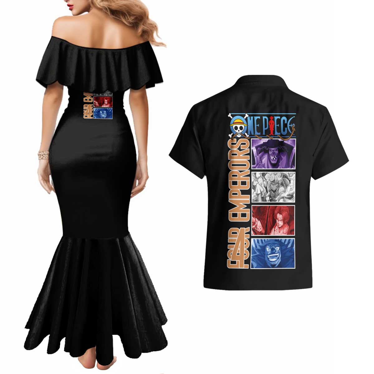 New Yonko One Piece Couples Matching Mermaid Dress and Hawaiian Shirt Anime Style