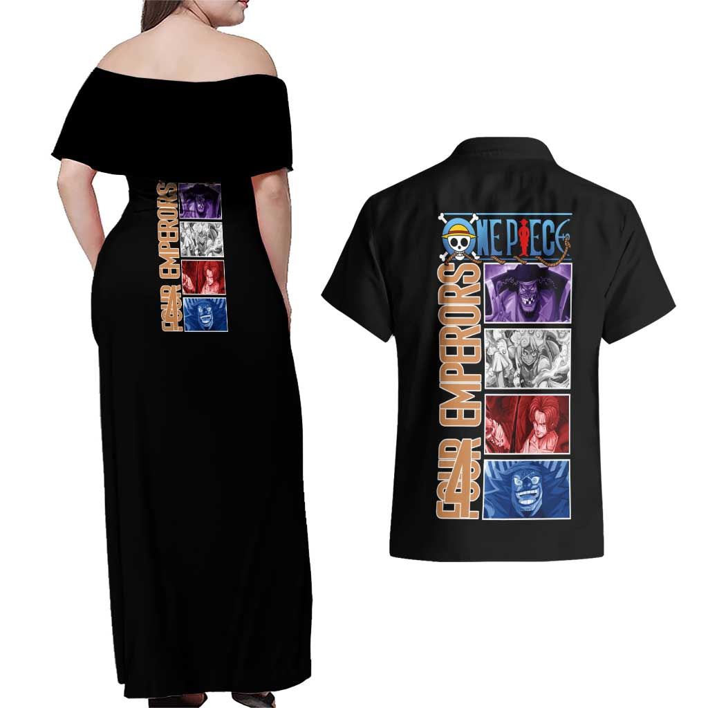 New Yonko One Piece Couples Matching Off Shoulder Maxi Dress and Hawaiian Shirt Anime Style