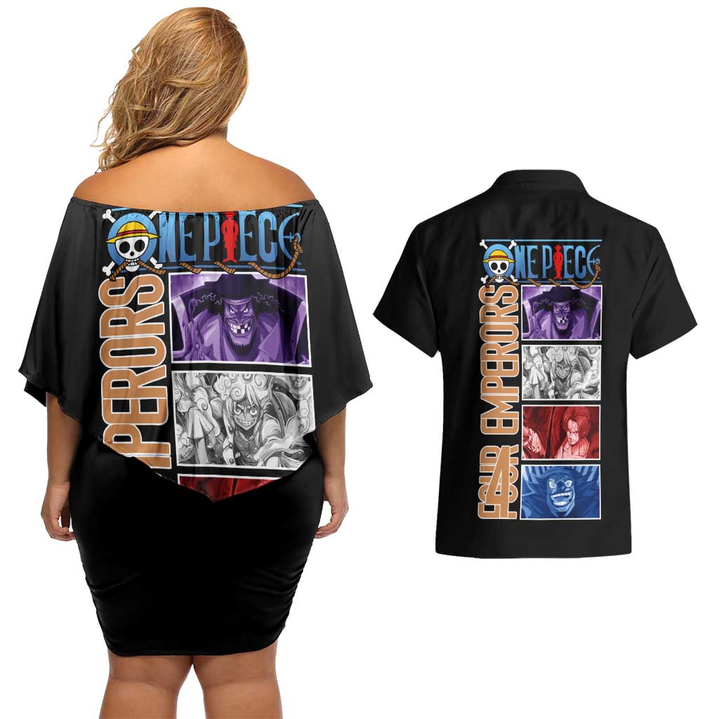 New Yonko One Piece Couples Matching Off Shoulder Short Dress and Hawaiian Shirt Anime Style
