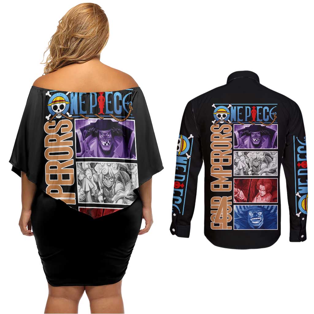 New Yonko One Piece Couples Matching Off Shoulder Short Dress and Long Sleeve Button Shirt Anime Style