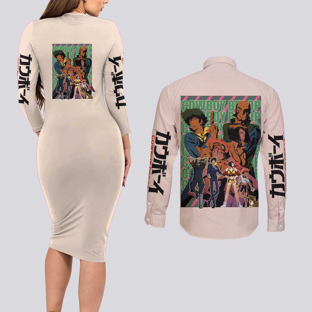 Cowboy Bebop Couples Matching Long Sleeve Bodycon Dress and Long Sleeve Button Shirt Anime Style